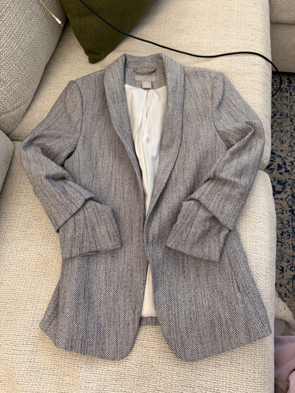 H&M Women's Gray Textured Open-Front Blazer Jacket
